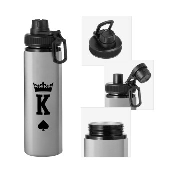 King, Metallic water bottle with safety cap, 850ml aluminum