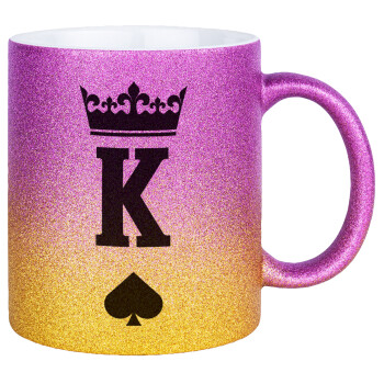 King, Κούπα Χρυσή/Ροζ Glitter, κεραμική, 330ml