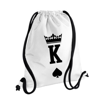 King, Τσάντα πλάτης πουγκί GYMBAG λευκή, με τσέπη (40x48cm) & χονδρά κορδόνια