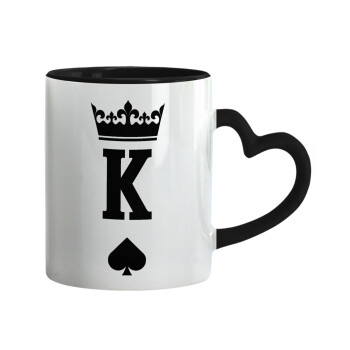 King, Mug heart black handle, ceramic, 330ml