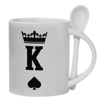 King, Ceramic coffee mug with Spoon, 330ml (1pcs)