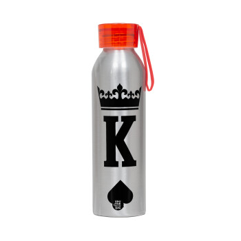 King, Aluminum Sports Bottle 650ml – Silver with Red Cap and Silicone Strap