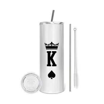 King, Eco friendly stainless steel tumbler 600ml, with metal straw & cleaning brush