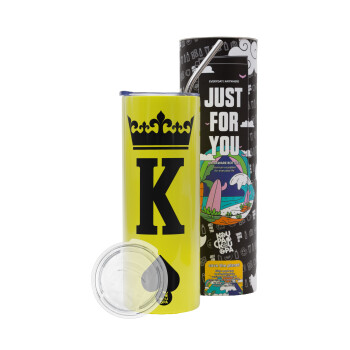 King, Neon Yellow Travel Tumbler, with metal straw (Stainless steel 304 Food grade, BPA free, 600ml)