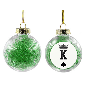 King, Transparent Christmas tree ball ornament with green filling 8cm