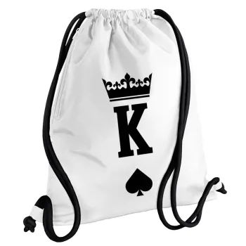 King, Τσάντα πλάτης πουγκί GYMBAG λευκή, με τσέπη (40x48cm) & χονδρά κορδόνια