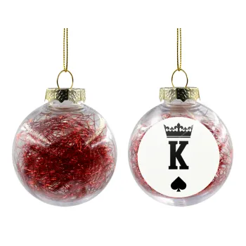 King, Transparent Christmas tree ball ornament with red filling 8cm