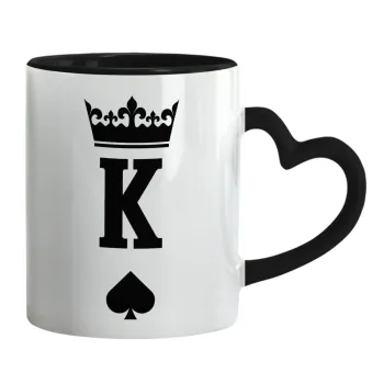 King, Κούπα καρδιά χερούλι μαύρη, κεραμική, 330ml