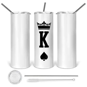King, Tumbler ποτήρι θερμό από ανοξείδωτο ατσάλι 600ml, με μεταλλικό καλαμάκι & βούρτσα καθαρισμού