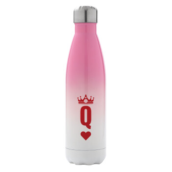 Queen, Μεταλλικό παγούρι θερμός Ροζ/Λευκό (Stainless steel), διπλού τοιχώματος, 500ml