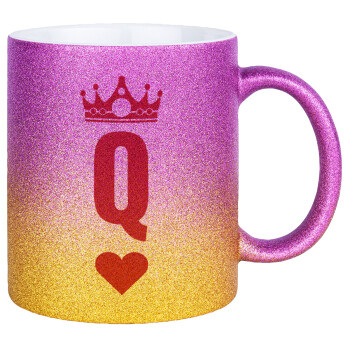 Queen, Κούπα Χρυσή/Ροζ Glitter, κεραμική, 330ml