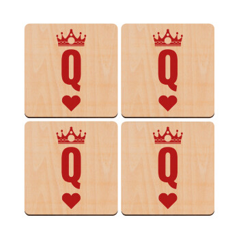 Queen, ΣΕΤ x4 Σουβέρ ξύλινα τετράγωνα plywood (9cm)