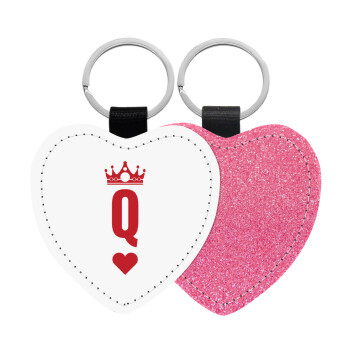 Queen, Μπρελόκ PU δερμάτινο glitter καρδιά ΡΟΖ