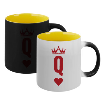 Queen, Κούπα Μαγική εσωτερικό κίτρινη, κεραμική 330ml που αλλάζει χρώμα με το ζεστό ρόφημα (1 τεμάχιο)