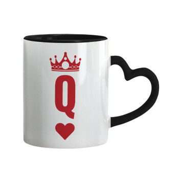 Queen, Κούπα καρδιά χερούλι μαύρη, κεραμική, 330ml