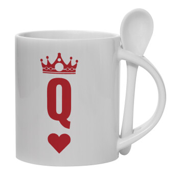 Queen, Ceramic coffee mug with Spoon, 330ml (1pcs)