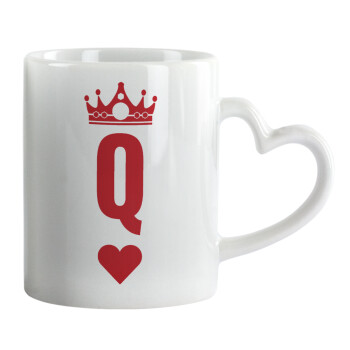 Queen, Κούπα καρδιά χερούλι λευκή, κεραμική, 330ml