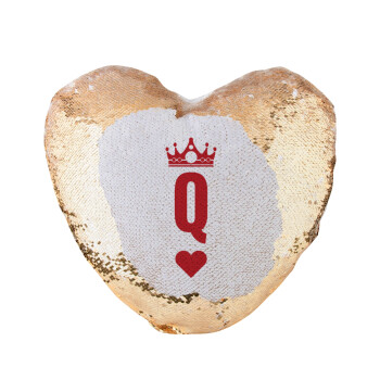 Queen, Μαξιλάρι καναπέ καρδιά Μαγικό Χρυσό με πούλιες 40x40cm περιέχεται το  γέμισμα