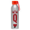 Αλουμινένιο Αθλητικό Μπουκάλι 650ml – Ασημί με Κόκκινο Καπάκι και Λουράκι Σιλικόνης