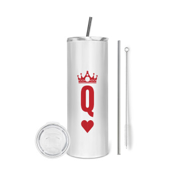 Queen, Eco friendly ποτήρι θερμό (tumbler) από ανοξείδωτο ατσάλι 600ml, με μεταλλικό καλαμάκι & βούρτσα καθαρισμού