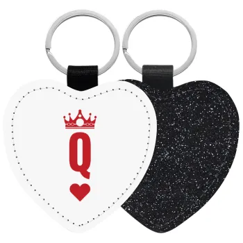 Queen, Μπρελόκ PU δερμάτινο glitter καρδιά ΜΑΥΡΟ