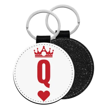 Queen, Μπρελόκ Δερματίνη, στρογγυλό ΜΑΥΡΟ (5cm)