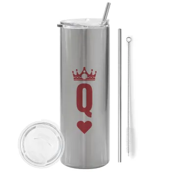 Queen, Tumbler stainless steel Silver 600ml, with metal straw & cleaning brush