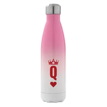 Queen, Μεταλλικό παγούρι θερμός Ροζ/Λευκό (Stainless steel), διπλού τοιχώματος, 500ml