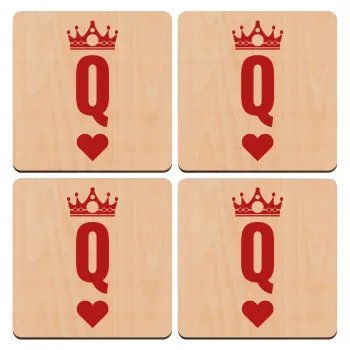 Queen, ΣΕΤ x4 Σουβέρ ξύλινα τετράγωνα plywood (9cm)