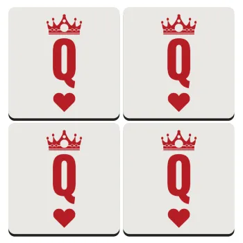 Queen, ΣΕΤ 4 Σουβέρ ξύλινα τετράγωνα (9cm)