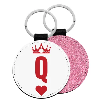 Queen, Μπρελόκ Δερματίνη, στρογγυλό ΡΟΖ (5cm)