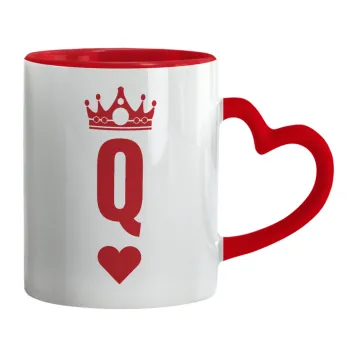 Queen, Κούπα καρδιά χερούλι κόκκινη, κεραμική, 330ml