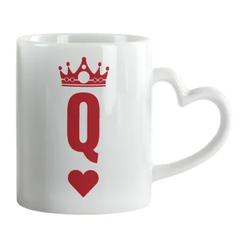 Queen, Κούπα καρδιά χερούλι λευκή, κεραμική, 330ml
