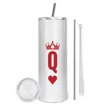 Queen, Tumbler ποτήρι θερμό από ανοξείδωτο ατσάλι 600ml, με μεταλλικό καλαμάκι & βούρτσα καθαρισμού