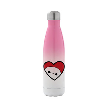 Baymax heart, Metal mug thermos Pink/White (Stainless steel), double wall, 500ml