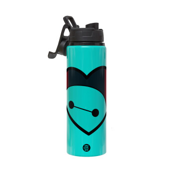 Baymax heart, Metallic water bottle with safety lid, 850ml aluminum