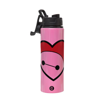 Baymax heart, Metallic water bottle with safety lid, 850ml aluminum