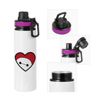 Baymax heart, Μεταλλικό παγούρι νερού με καπάκι ασφαλείας, αλουμινίου 850ml