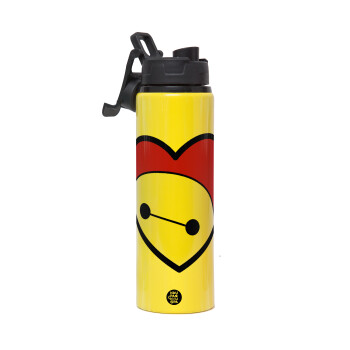 Baymax heart, Metallic water bottle with safety lid, 850ml aluminum
