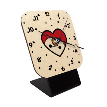 Baymax heart, Quartz Table clock in natural wood (10cm)