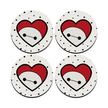 Baymax heart, ΣΕΤ 4 Σουβέρ ξύλινα στρογγυλά (9cm)