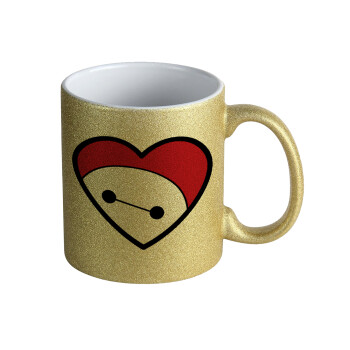 Baymax heart, Κούπα Χρυσή Glitter που γυαλίζει, κεραμική, 330ml
