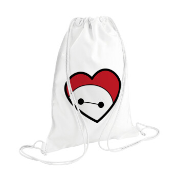 Baymax heart, Τσάντα πλάτης πουγκί GYMBAG λευκή (28x40cm)