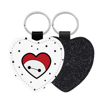 Baymax heart, Μπρελόκ PU δερμάτινο glitter καρδιά ΜΑΥΡΟ