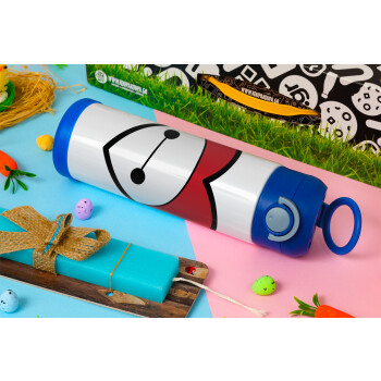 Baymax heart, Easter candle, Childrens hot water bottle, stainless steel, with safety straw, BLUE (500ml)
