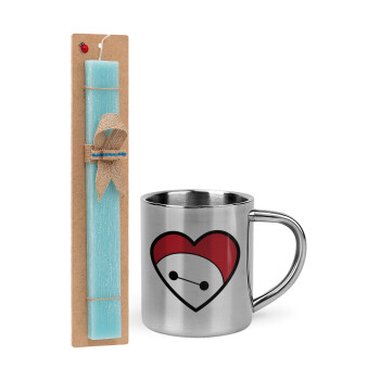 Baymax heart, Easter Set, metallic thermal cup (300ml) & aromatic flat Easter candle (30cm) (TURQUOISE)