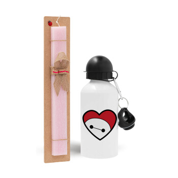 Baymax heart, Easter Set, metallic aluminum bottle (500ml) & aromatic flat Easter candle (30cm) (PINK)