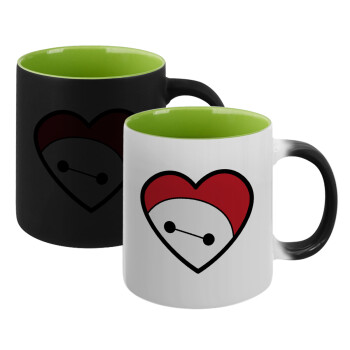 Baymax heart, Κούπα Μαγική εσωτερικό πράσινο, κεραμική 330ml που αλλάζει χρώμα με το ζεστό ρόφημα