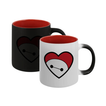 Baymax heart, Κούπα Μαγική εσωτερικό κόκκινο, κεραμική, 330ml που αλλάζει χρώμα με το ζεστό ρόφημα