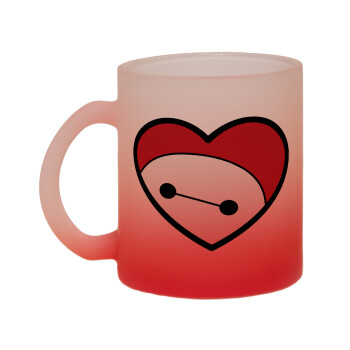 Baymax heart, Κούπα γυάλινη δίχρωμη με βάση το κόκκινο ματ, 330ml